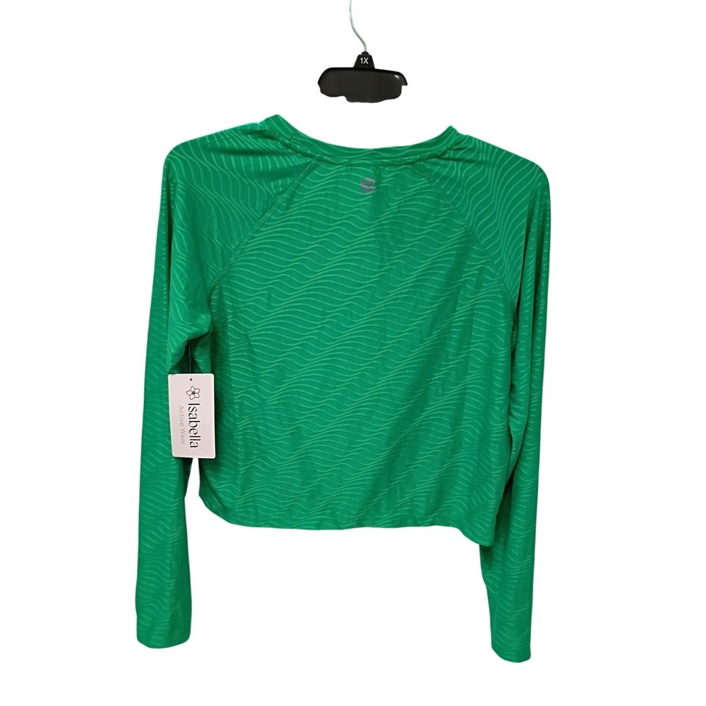 Isabella Active Wear Green Wavy Textured Long Sleeve Crop Tee Shirt XL NWT - Picture 3 of 5